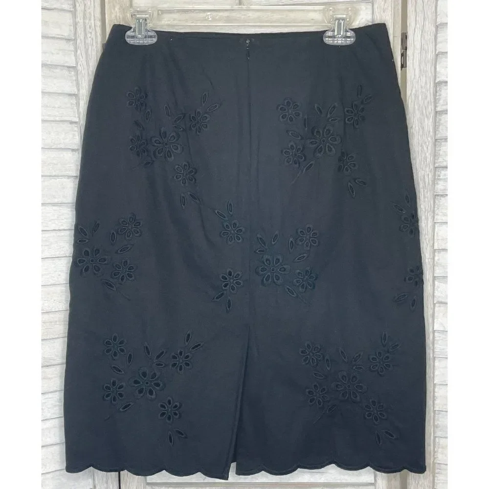 Talbots Black Floral Eyelet Skirt Size 8